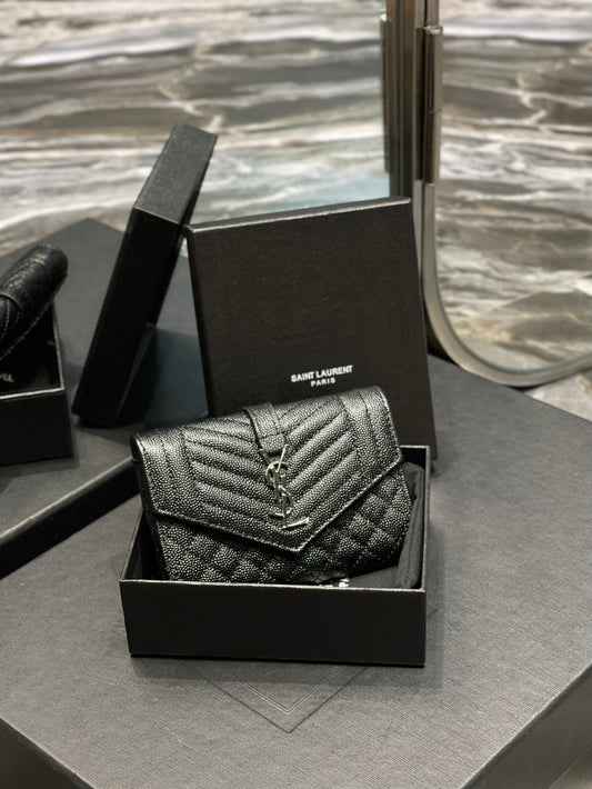 YSL 新品短夾 黑色銀扣
