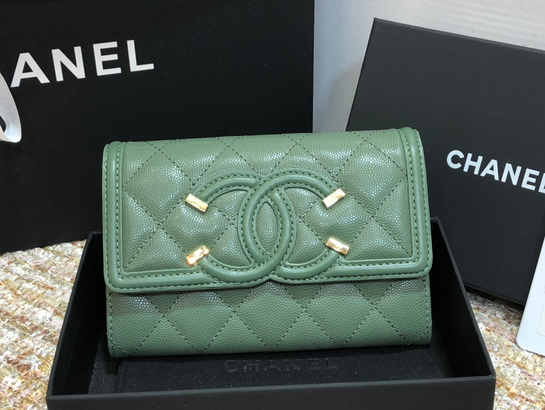 Chanel 復古CC荔枝牛皮-翻蓋中夾-復古五金