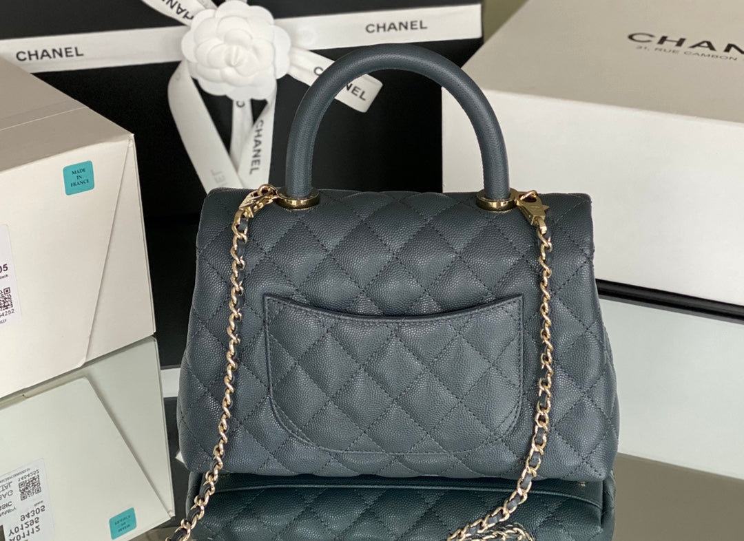 Chanel coco handle 小號-灰色香檳金扣