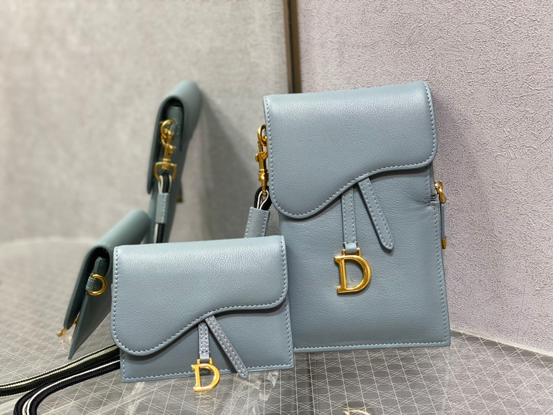 Dior-馬鞍 手機包 零錢包  霧霾藍