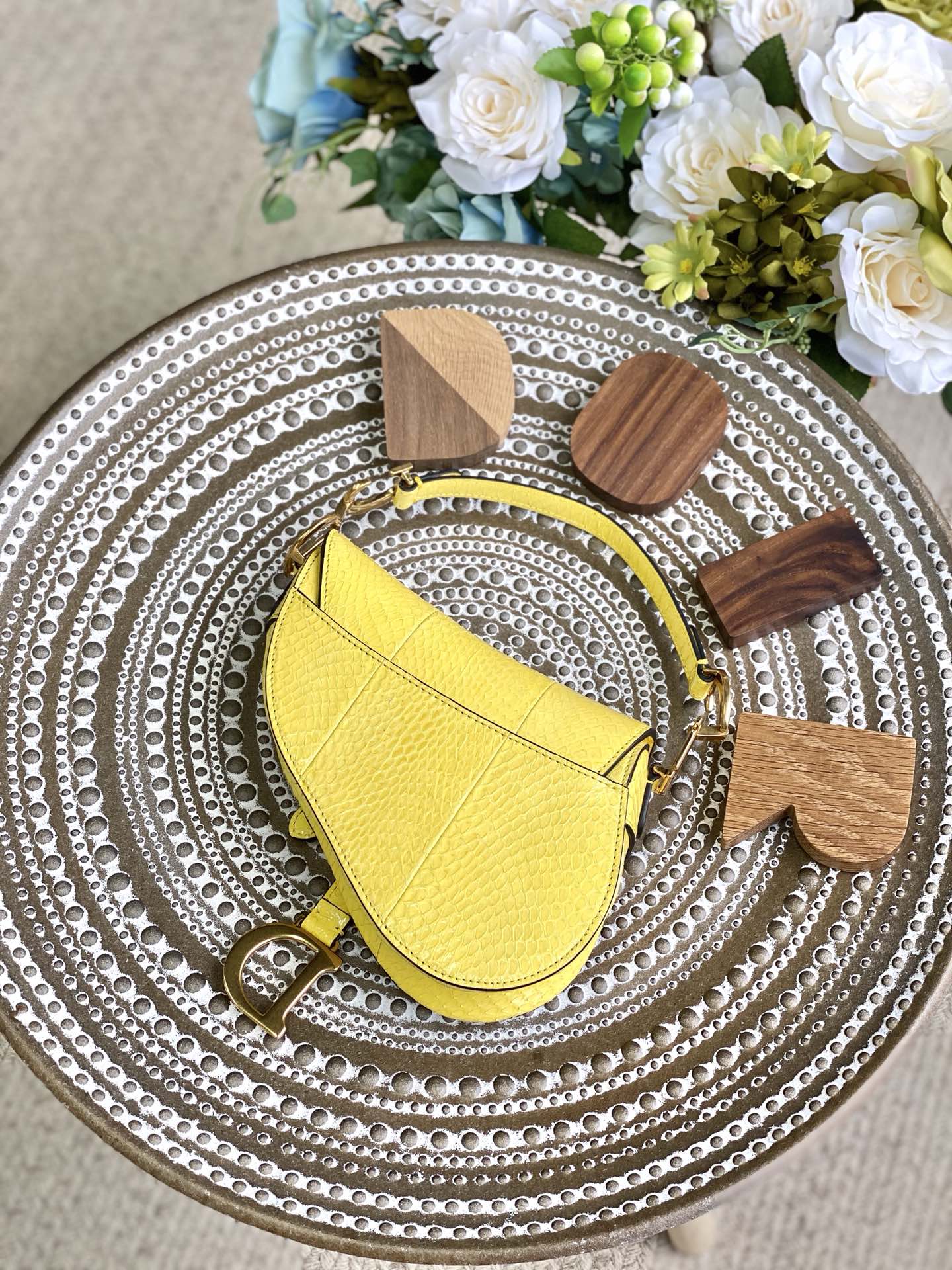 Dior Saddle 馬鞍包-蛇皮-小號黃色-19.5cm