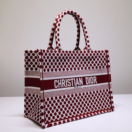 Dior Book Tote-小號36.5cm-紅色波點