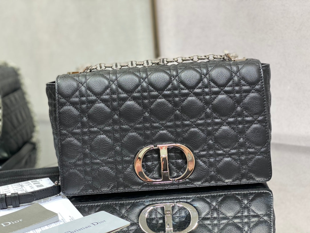 Dior Caro 大號28cm-黑色銀扣小牛皮