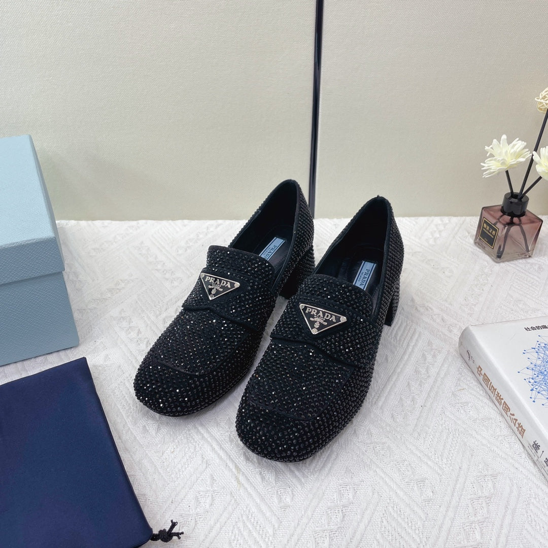 Prada 鞋-Prada 貼鑽 低跟樂福鞋（黑）