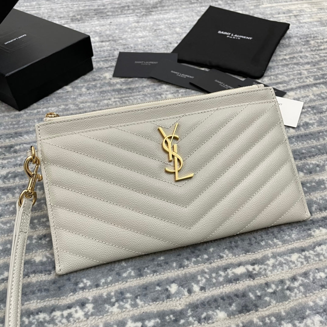 YSL Monogram 手拿包-白山形紋金扣