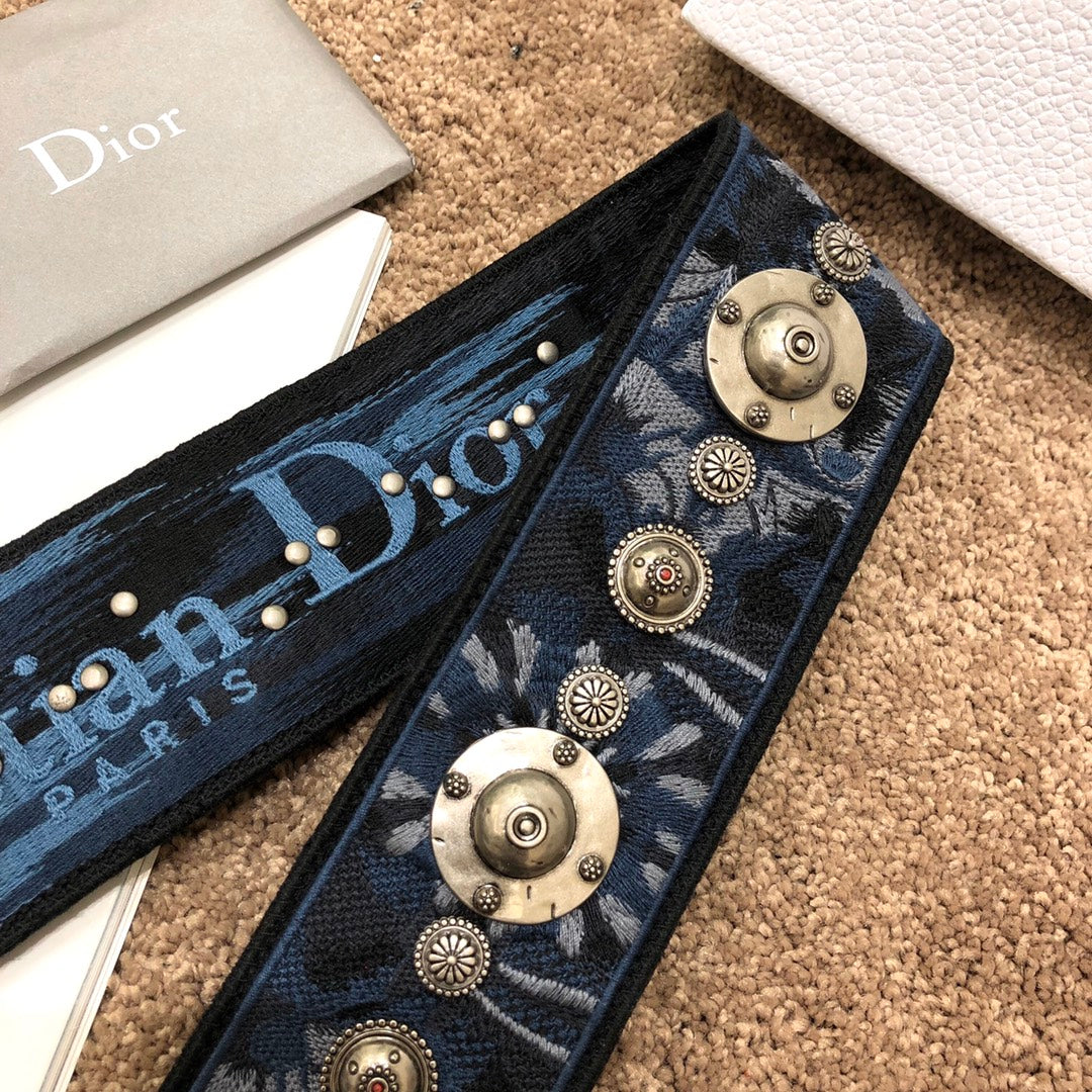 迪D家-萬花筒 刺繡肩帶 藍色