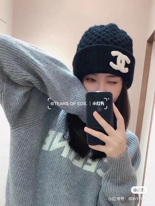 小香家-羊毛針織毛帽 黑色