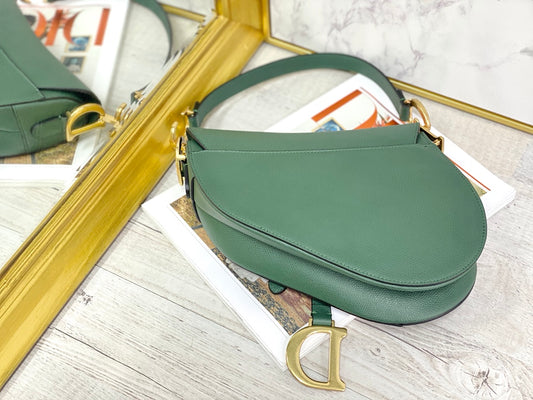 Dior Saddle 馬鞍包-手掌紋-大號墨綠色-25.5cm