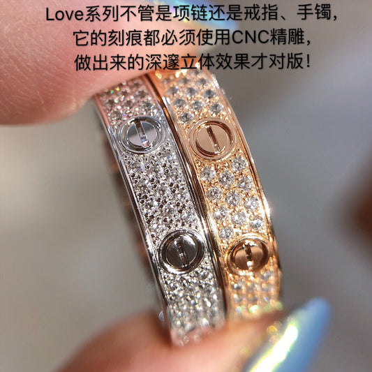 Cartier Love 寬版滿天星戒指-玫瑰金/白金