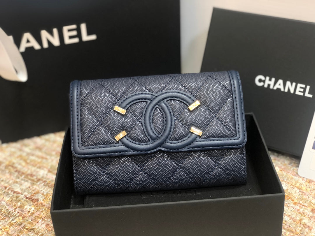 Chanel 復古CC荔枝牛皮-翻蓋中夾-復古五金