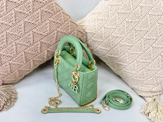 Dior-Mini Lady Dior手袋-三格黛妃-17cm-薄荷綠珐瑯扣