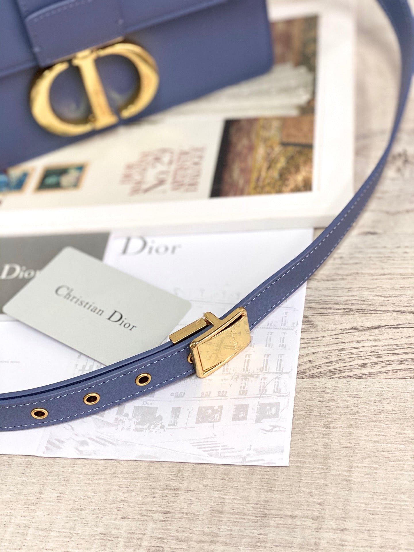 Dior 蒙田 30 Montaigne系列-24cm-牛皮平紋-海藍色