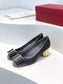 Salvatore Ferragamo鞋-菲拉格慕 VARA大蝴蝶結 絲絨面 金梅花跟 高跟鞋