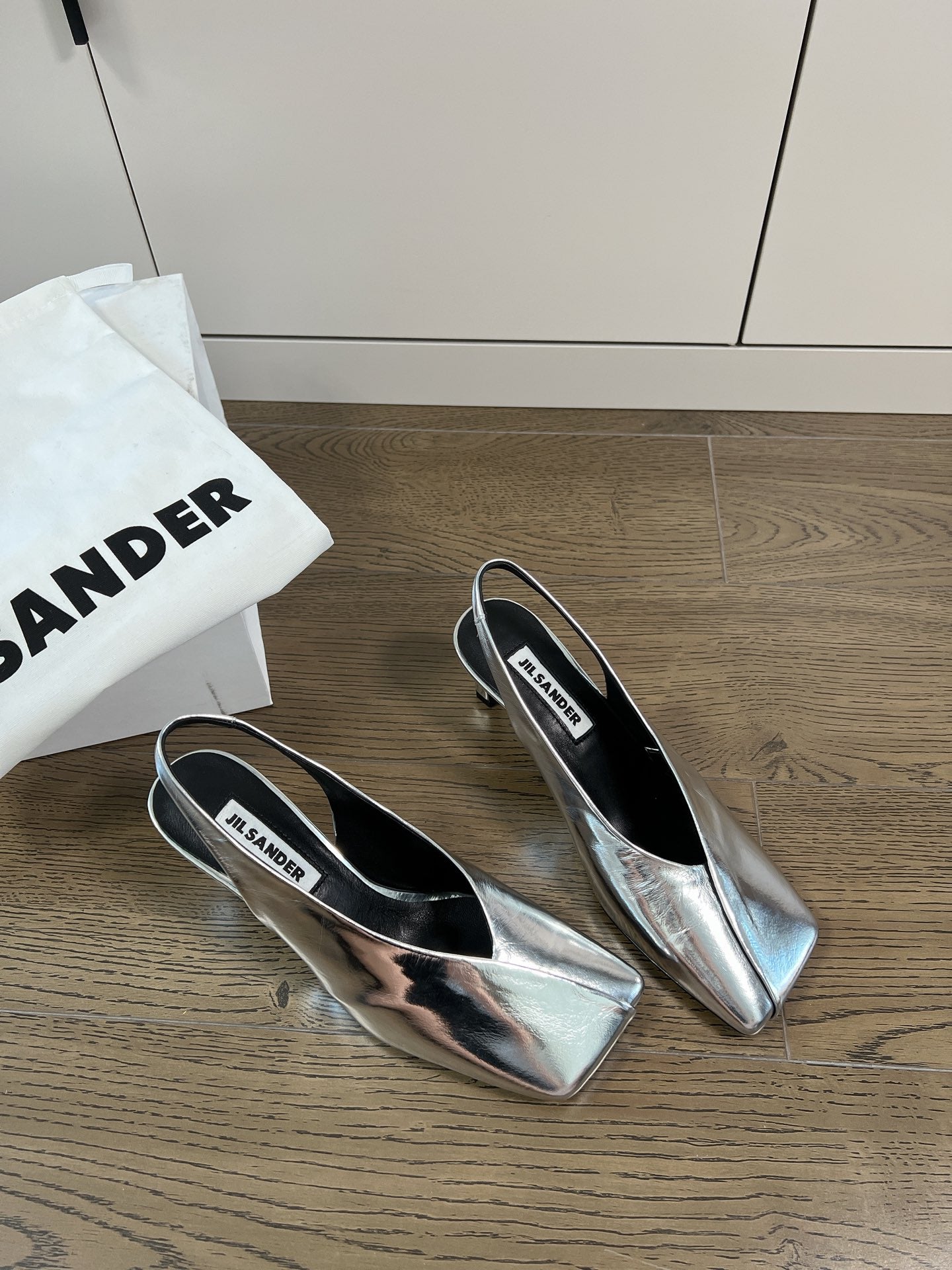 Jil sander-方頭高跟涼鞋 銀色