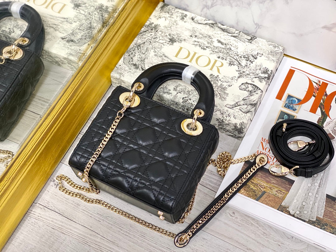 Dior-Mini Lady Dior手袋-三格黛妃-17cm-黑色金扣