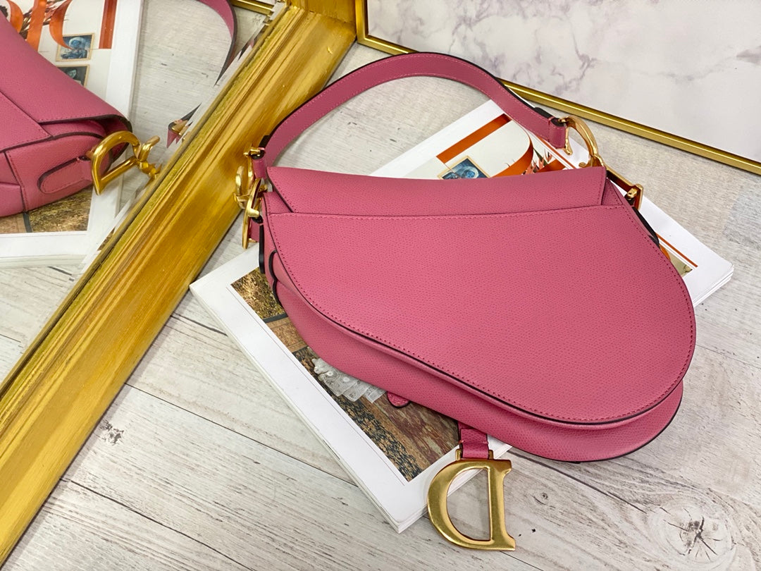 Dior Saddle 馬鞍包-手掌紋-大號桃紅色-25.5cm