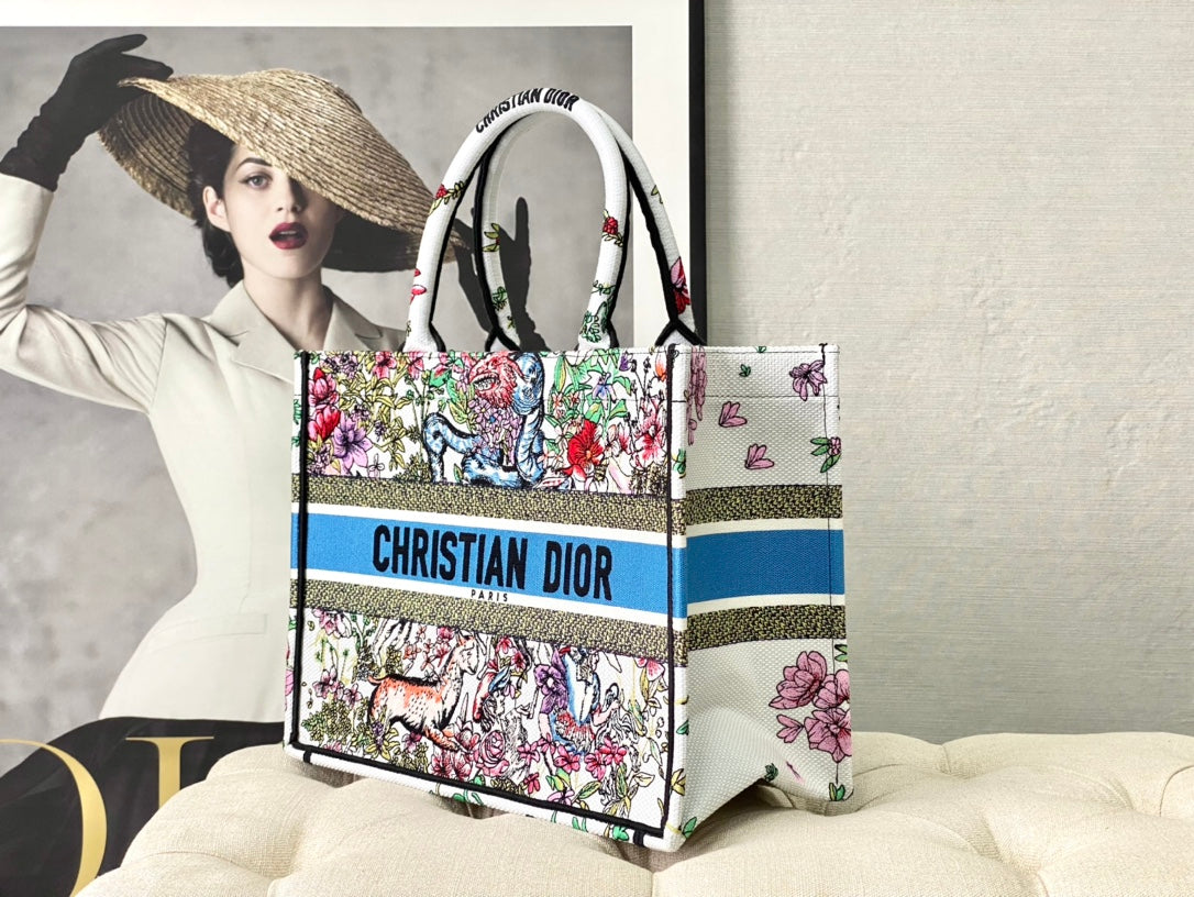 迪D家 Book Tote-中號36.5cm-白花