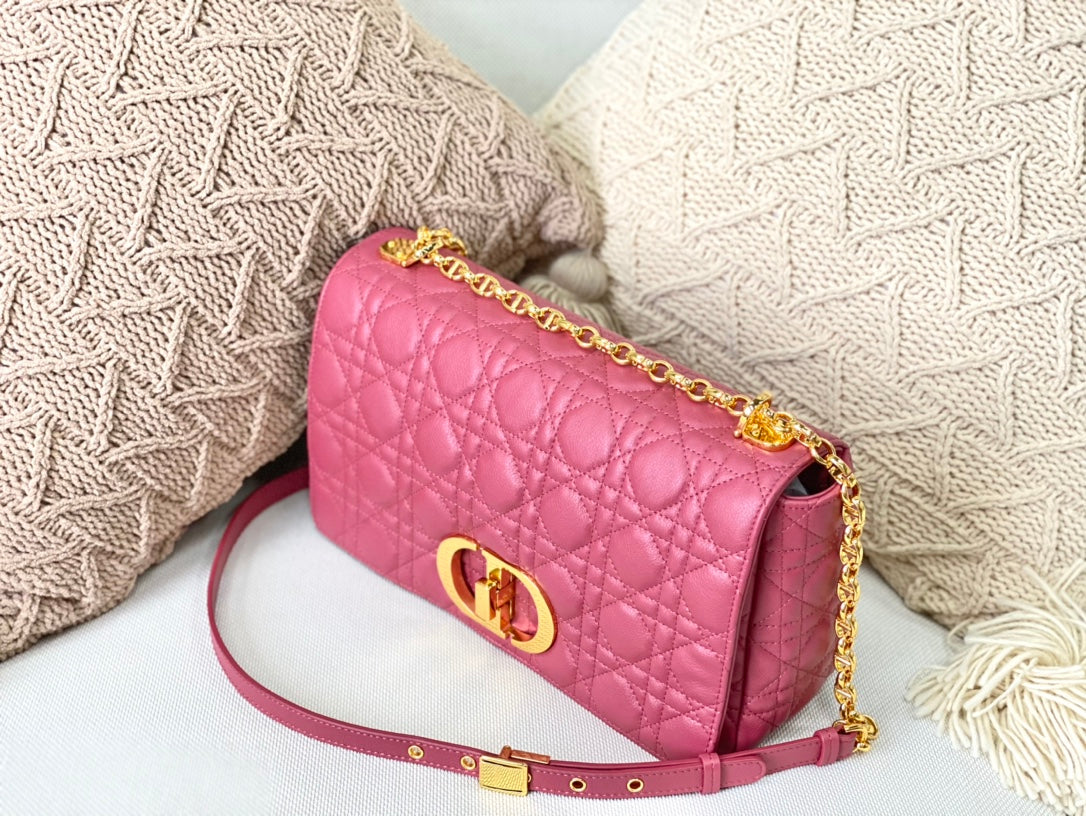 Dior Caro 大號28cm-玫粉小牛皮
