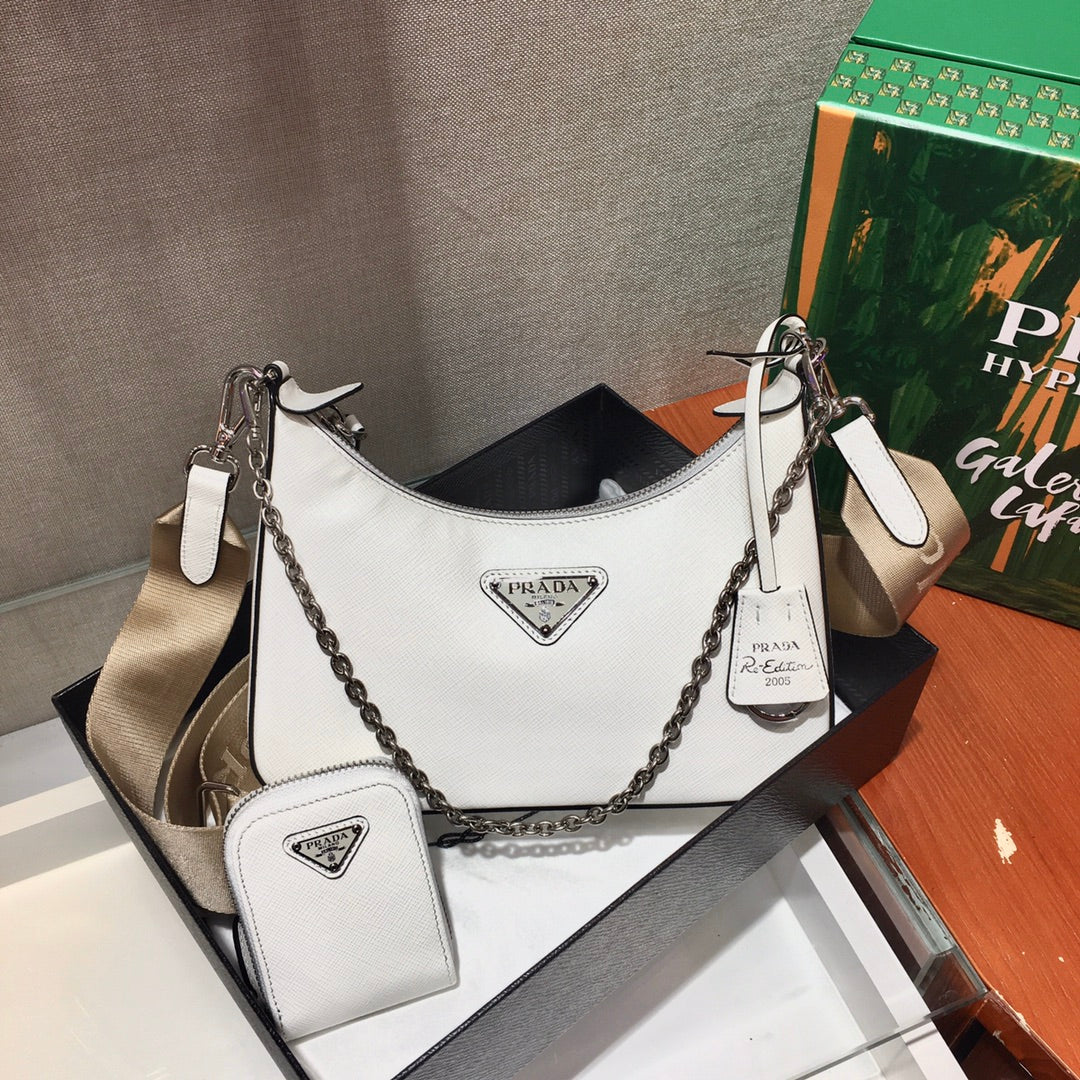 普P家-全皮三合一新款 nylon Hobo手拎腋下包 白色