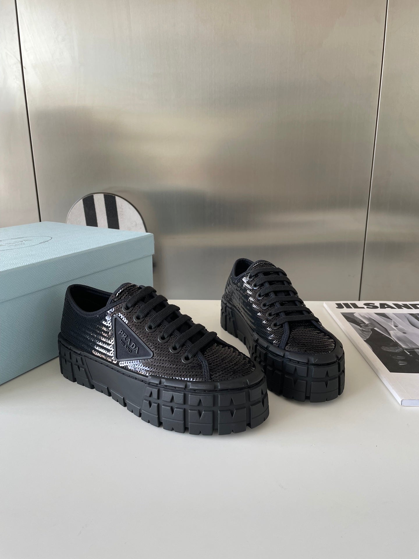 Prada 鞋-Prada bling bling 亮片厚底 餅乾鞋
