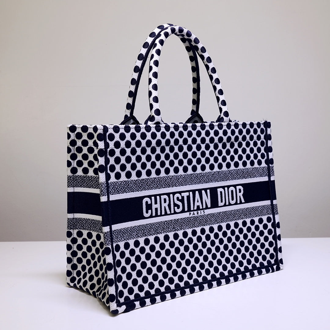 Dior Book Tote-小號36.5cm-黑色波點