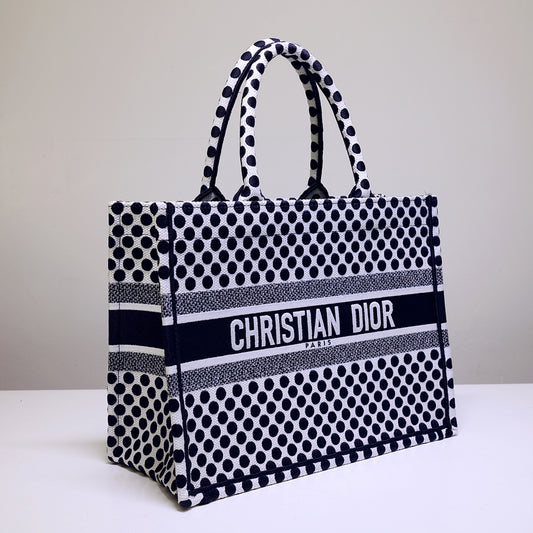Dior Book Tote-小號36.5cm-黑色波點