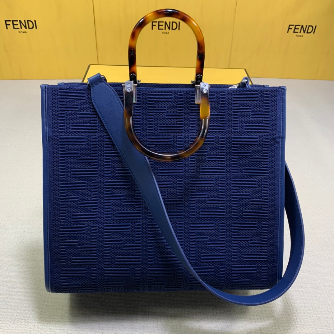 芬F家-Fendi Sunshine-中號藍色網眼手提袋