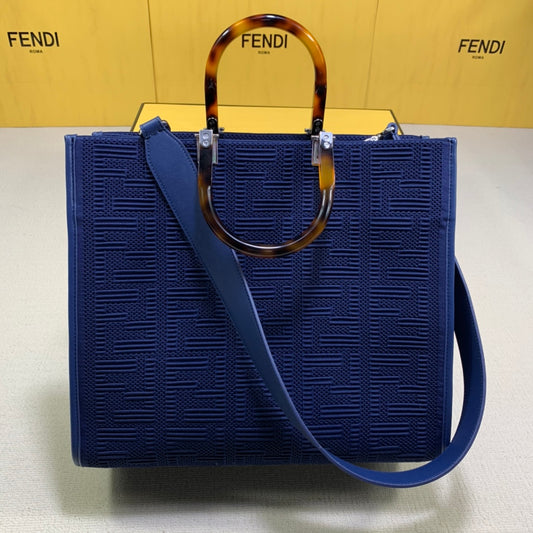 芬F家-Fendi Sunshine-中號藍色網眼手提袋