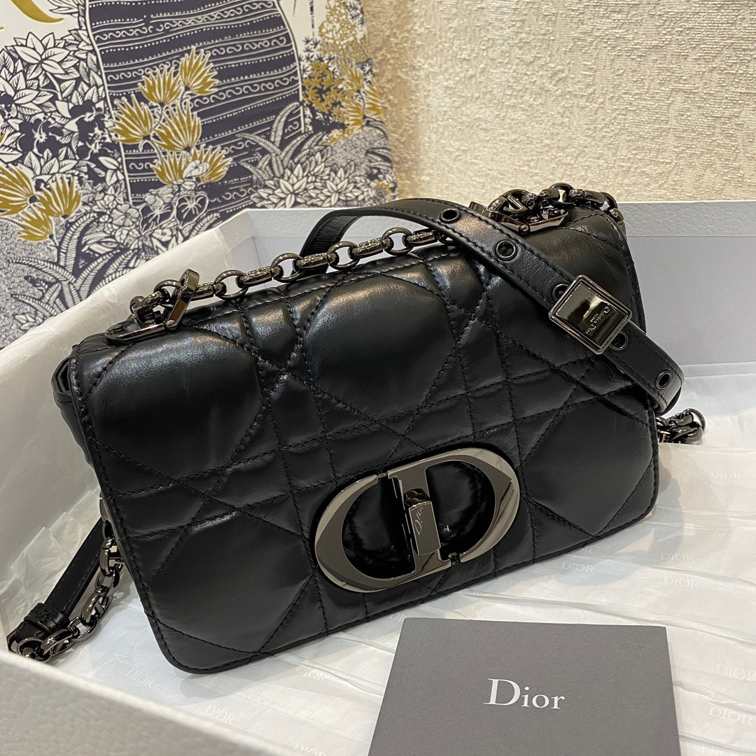Dior-Caro 菱格紋 胖胖包 小號 黑色