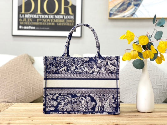 Dior Book Tote-小號36.5cm-深藍老虎
