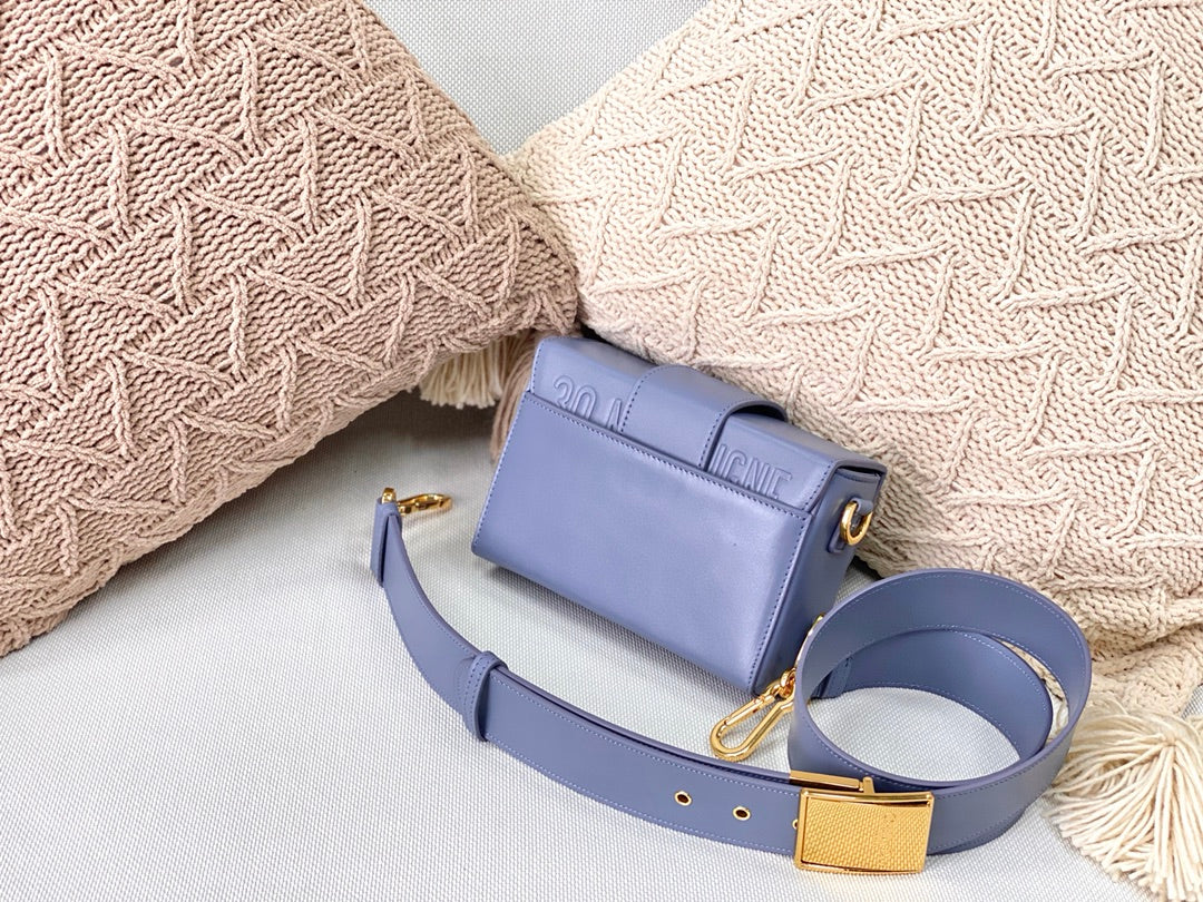 Dior 蒙田 Mini Box-平紋牛皮-金扣-17.5cm-藍色