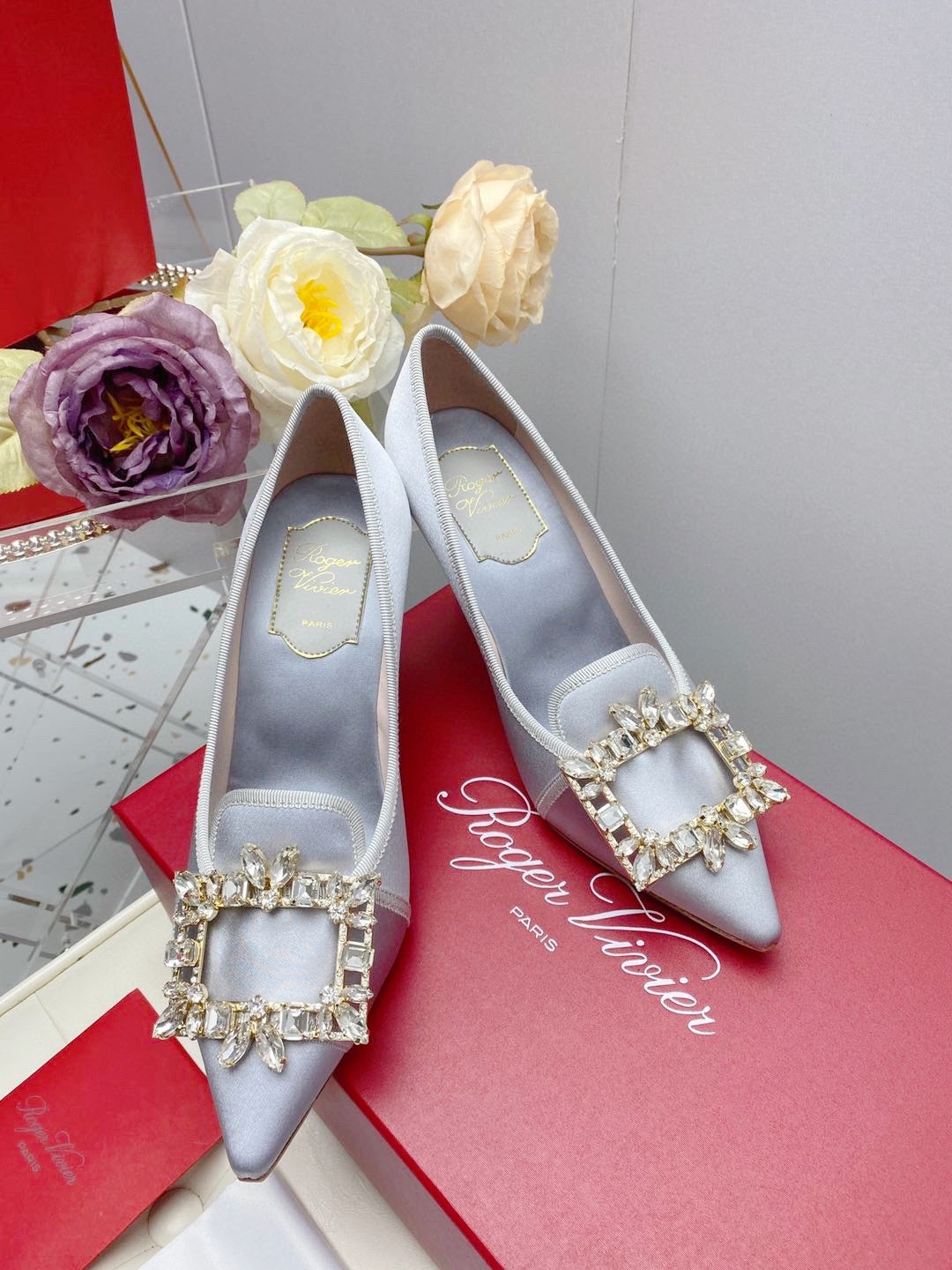 R方扣頭鞋-2023早春新款 雪花扣高跟鞋 銀色