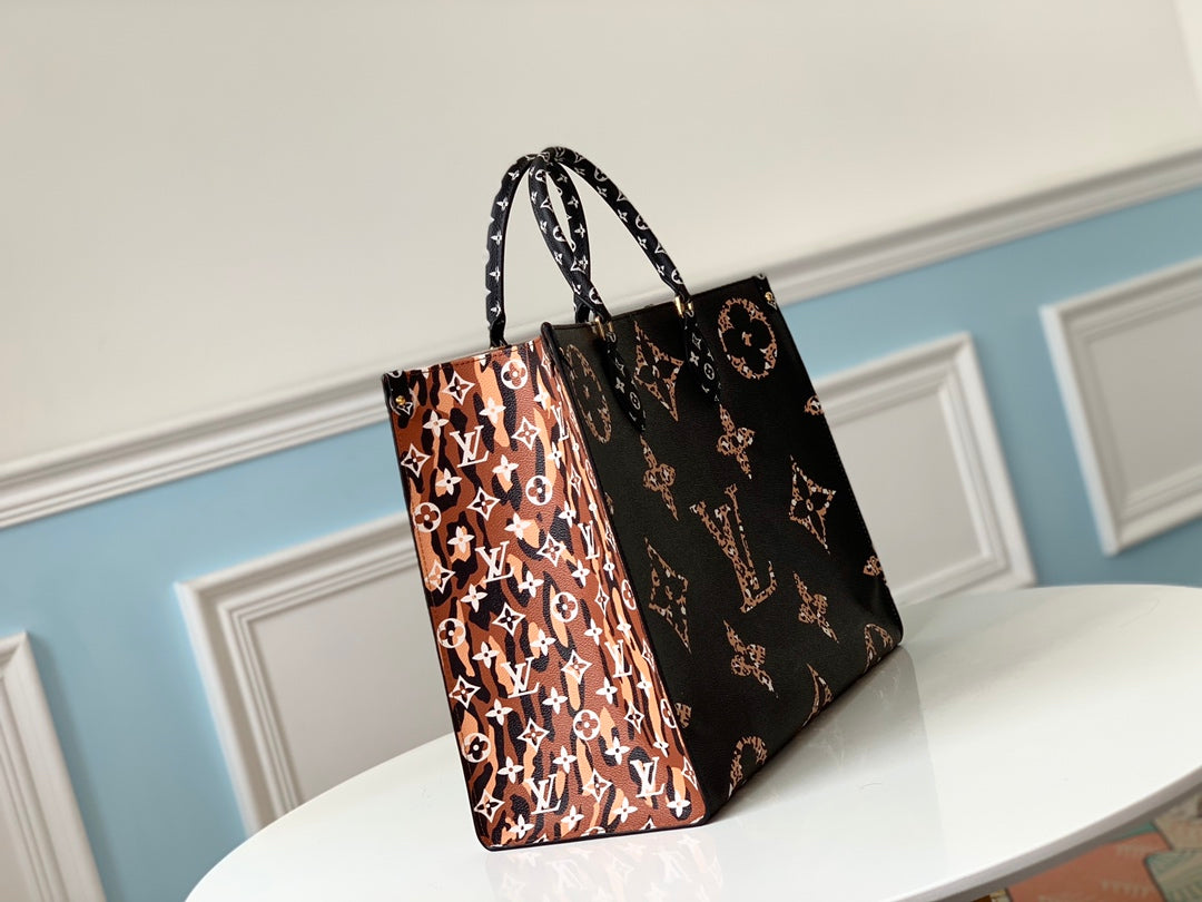 M44576 路L家-獨家ONTHEGO 手袋 黑白拼豹紋