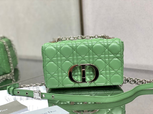 Dior Caro 小號20cm-綠色銀扣小牛皮