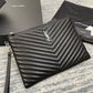 YSL 經典MONOGRAM中號絎縫皮革手包-黑色小牛皮銀扣