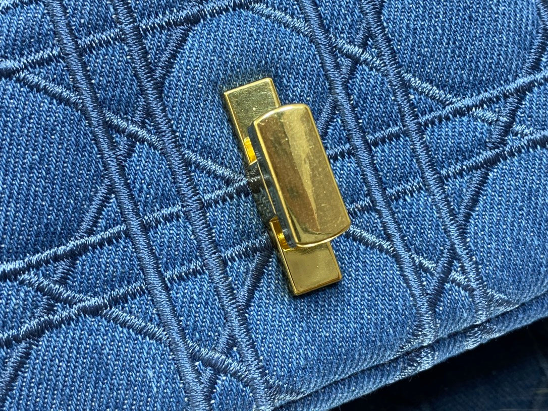 Dior Caro 小號20cm-牛仔藍