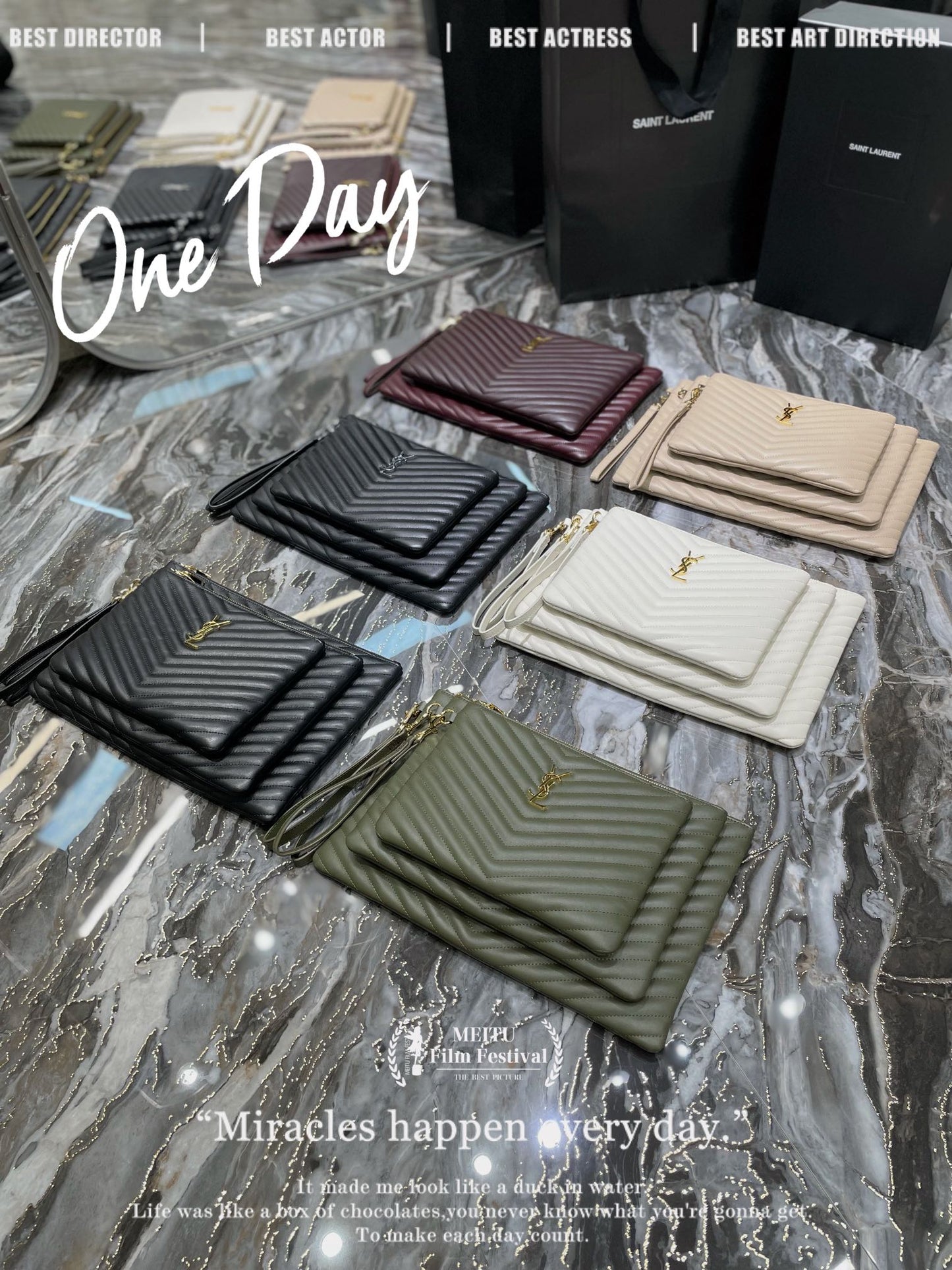 YSL Monogram手拿包全尺寸色號集合圖