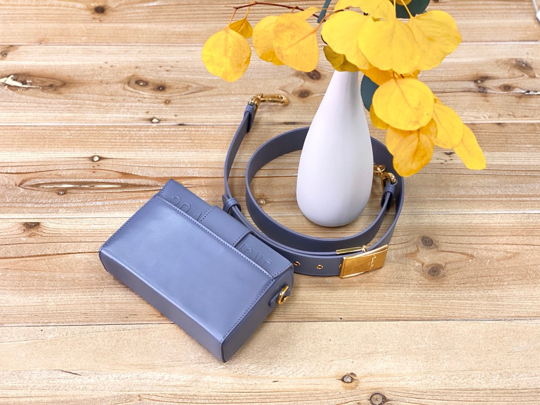 Dior 蒙田 Mini Box-平紋牛皮-金扣-17.5cm-藍色