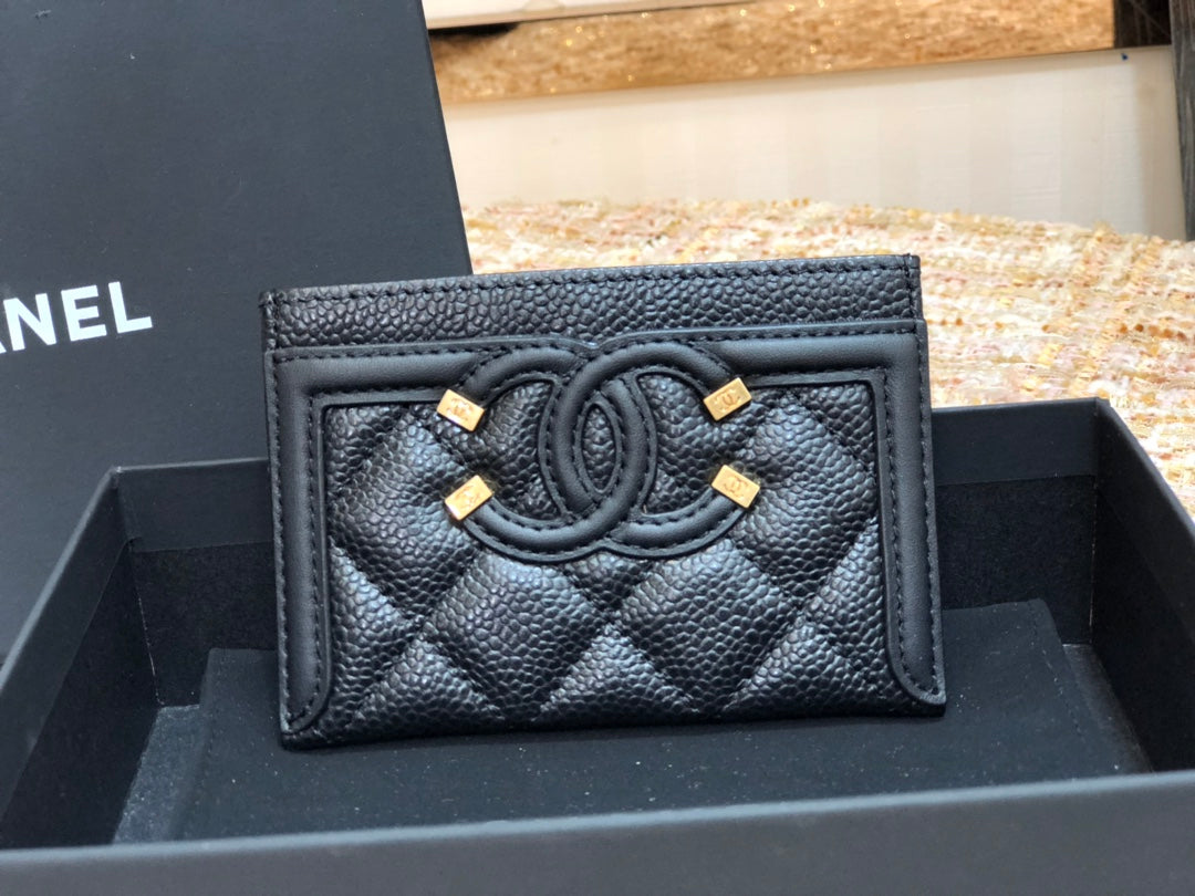Chanel 復古CC荔枝牛皮卡包-仿舊五金