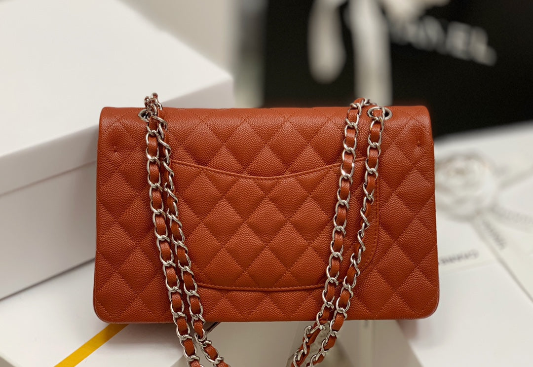 小香家-小球紋牛皮 CF包 棕色銀扣 25cm