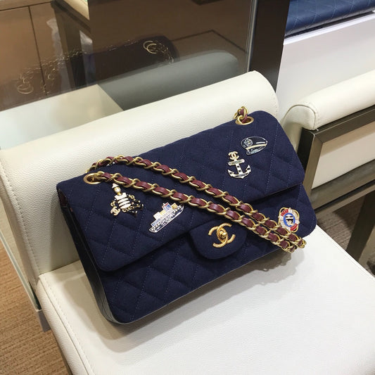 小香家-海軍風徽章裝飾 CF包 藍色 25cm