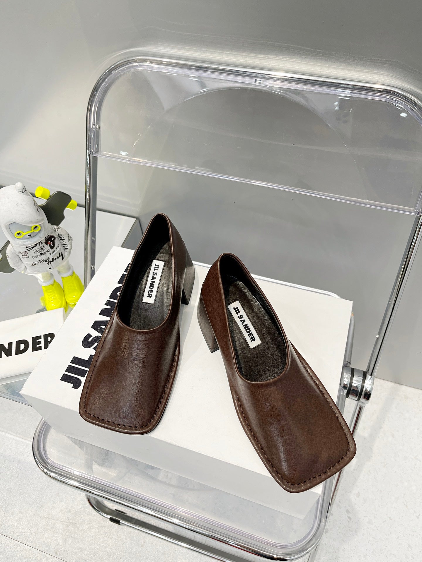 Jil sander-2022秋冬新款 淺口繫帶粗跟單鞋