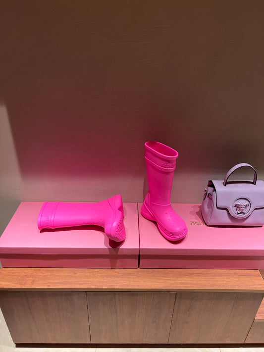 巴黎世-2022秋冬 x Crocs 防滑厚底雨靴 桃紅色