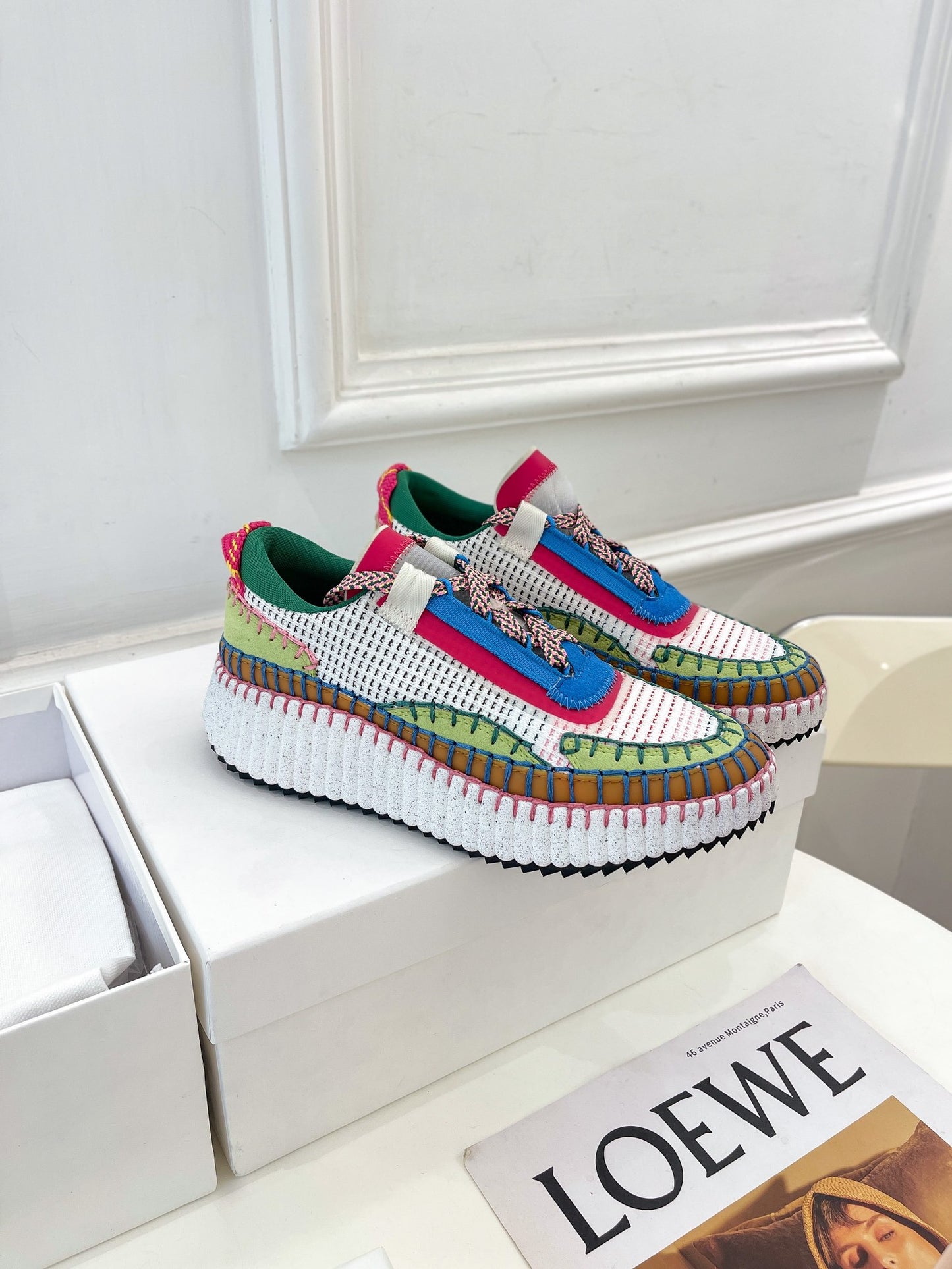 克羅C-Nama sneaker彩虹系列 網面拼色休閒運動鞋 綠色