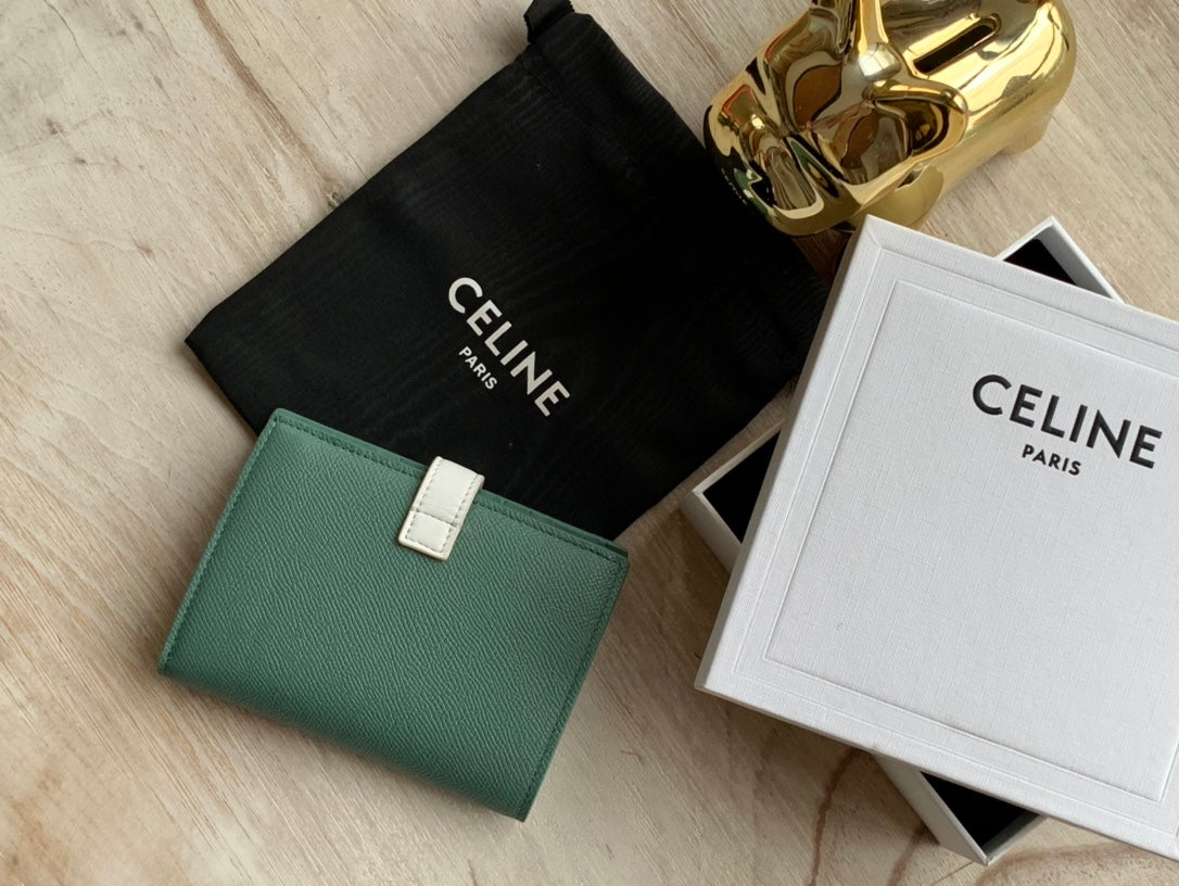 Celine 中夾-STRAP粒面小牛皮錢包