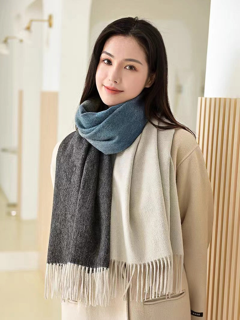 小愛款-多色漸變圍巾 32*190cm 頂級進口羊絨 灰色