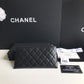 Chanel 拉鍊長夾卡包-扁長夾-黑色荔枝皮銀扣