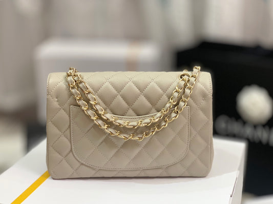 Chanel CF23-斑鳩灰芝麻紋淺金扣