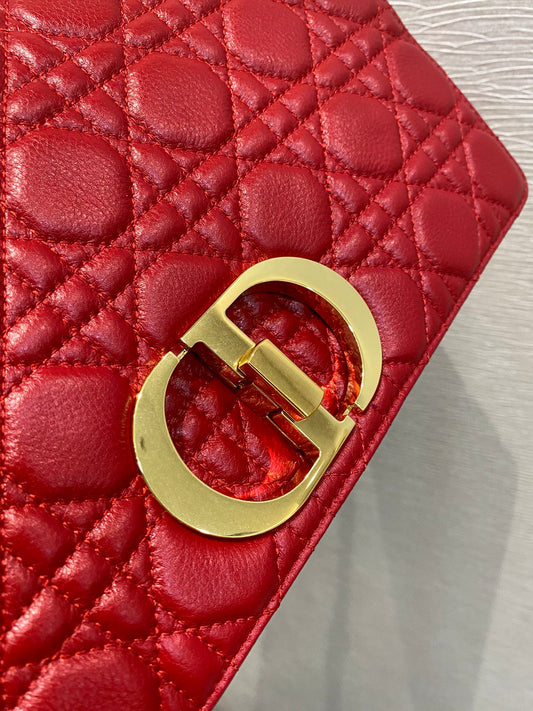 Dior Caro大號28cm-紅色小牛皮