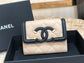 Chanel 復古CC荔枝牛皮-黑杏色翻蓋雙層卡包-仿舊五金